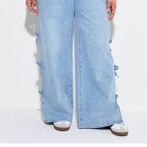 Lovesick Denim Blue Wide Leg Jeans with Side Ties